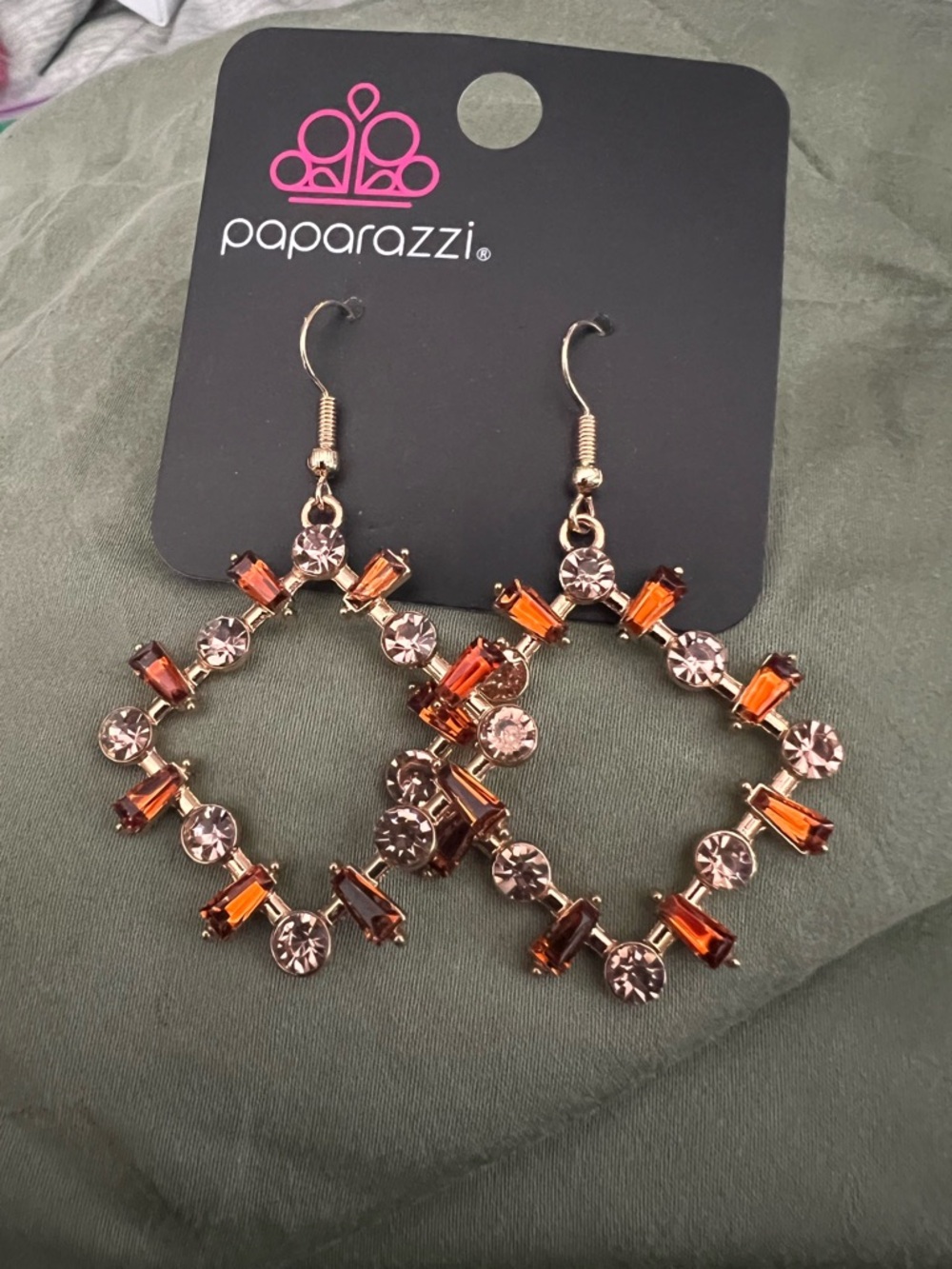 paparazzi Rose Gold-Tone Earrings with Amber and Light Pink Crystals